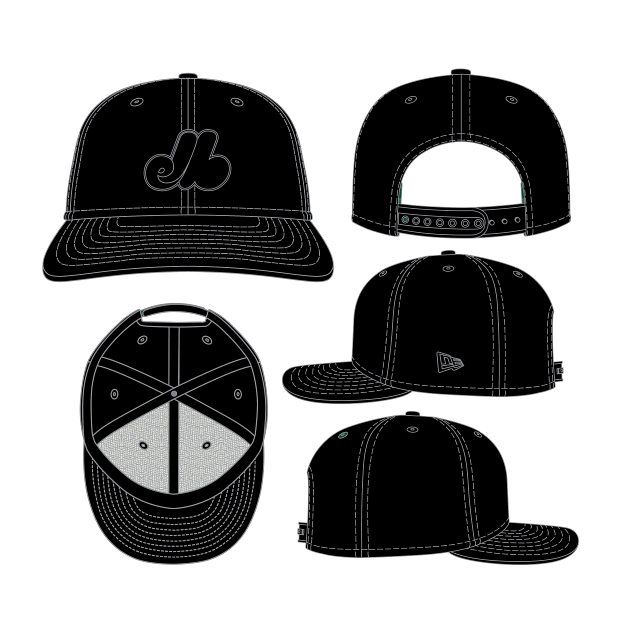 Casquette Snapback 9Seventy noire sur noire des Expos de Montréal MLB New Era pour homme