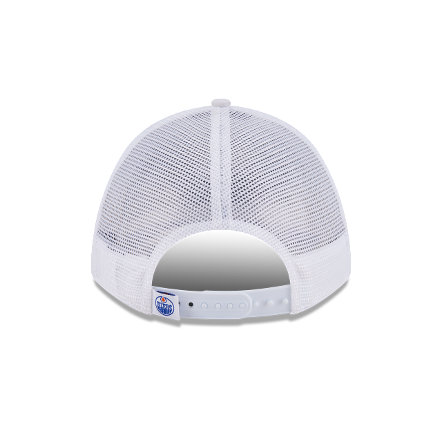 Edmonton Oilers NHL New Era Men's White 9FORTY M-Crown A-Frame Minimalist Trucker Hat