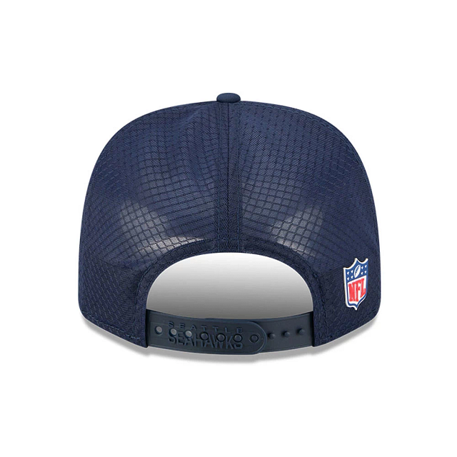 Seattle Seahawks NFL New Era Men's Navy 9Seventy 2025 Sideline Hot Weather Trucker Snapback
