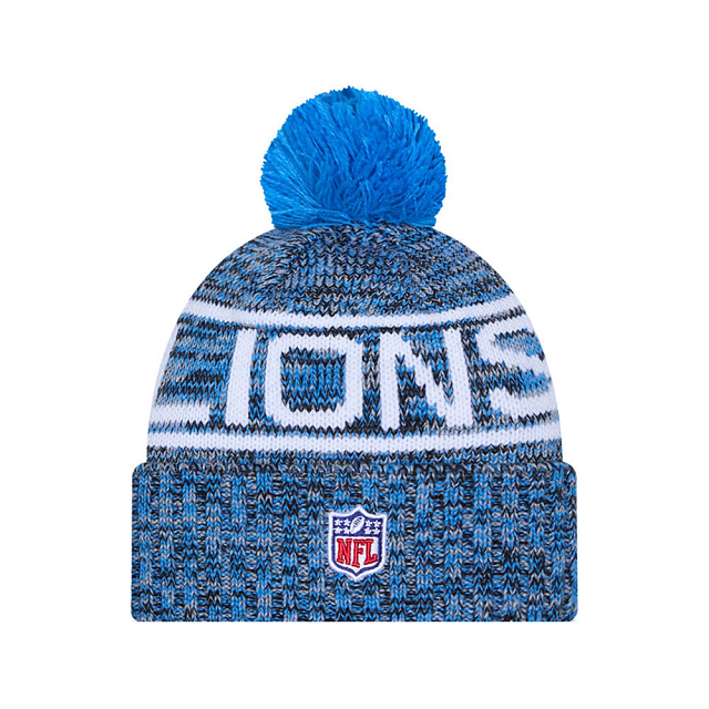Detroit Lions NFL New Era Men's Blue 2025 Sideline Sport Knit Pom Hat