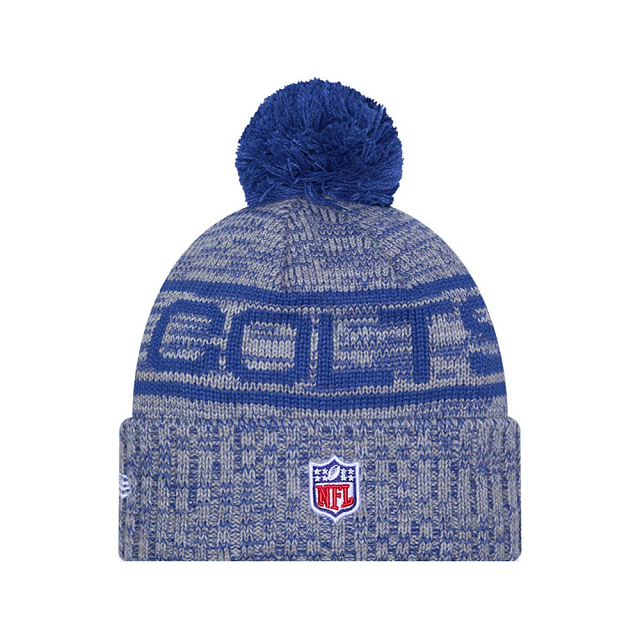 Indianapolis Colts NFL New Era Men's Blue 2025 Sideline Sport Knit Pom Hat