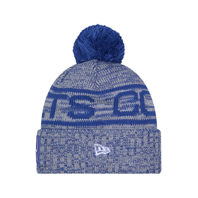 Bonnet à pompon tricoté bleu pour homme Indianapolis Colts NFL New Era, collection Sideline Sport 2025