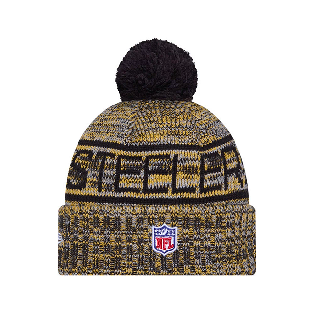Pittsburgh Steelers NFL New Era Men's Yellow 2025 Sideline Sport Knit Pom Hat