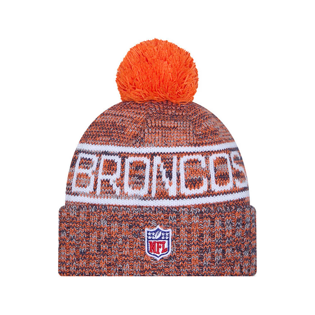 Denver Broncos NFL New Era Men's Orange 2025 Sideline Sport Knit Pom Hat