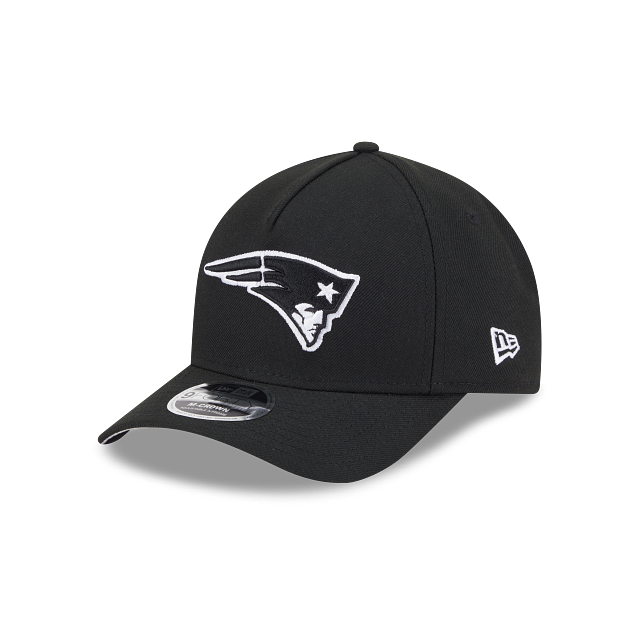 Casquette New Era 9FORTY M-Crown pour homme, noire et blanche, New England Patriots NFL, à monture en A ajustable.