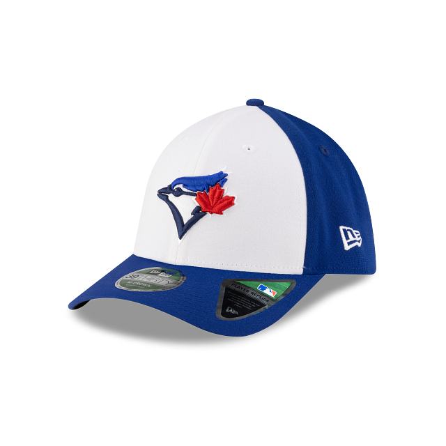 Toronto Blue Jays MLB New Era Men's White/Royal 39Thirty M-Crown Player Replica Stretch Fit Hat