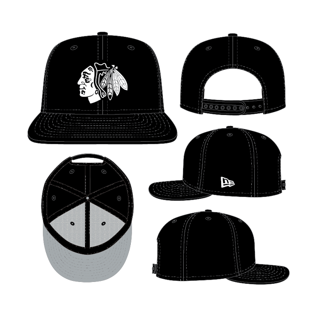Casquette Snapback 9Fifty basique noire et blanche New Era pour homme des Blackhawks de Chicago (LNH)