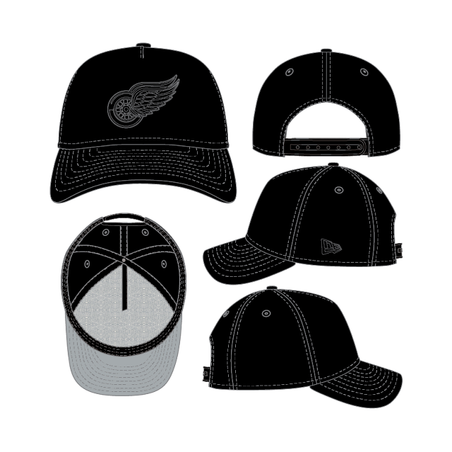 Detroit Red Wings NHL New Era Men's Black on Black 9Forty A-Frame Snapback Hat