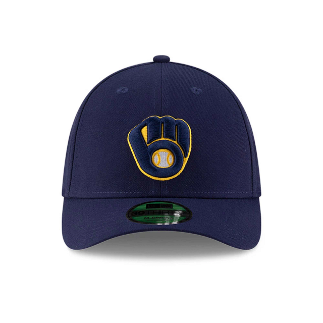 Casquette stretch ajustée Milwaukee Brewers MLB New Era pour homme, marine, 39Thirty M-Crown, réplique du joueur
