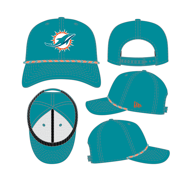 Casquette snapback extensible multi-cordes Miami Dolphins NFL New Era pour homme, couleur turquoise 9Seventy