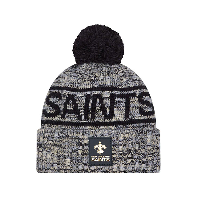 New Orleans Saints NFL New Era Men's Grey/Gold 2025 Sideline Sport Knit Pom Hat