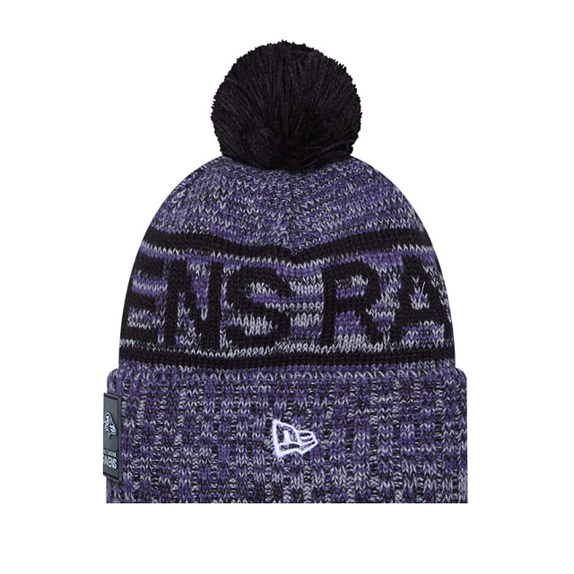 Baltimore Ravens NFL New Era Men's Purple/Grey 2025 Sideline Sport Knit Pom Hat