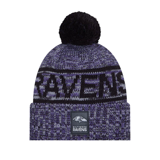 Baltimore Ravens NFL New Era Men's Purple/Grey 2025 Sideline Sport Knit Pom Hat