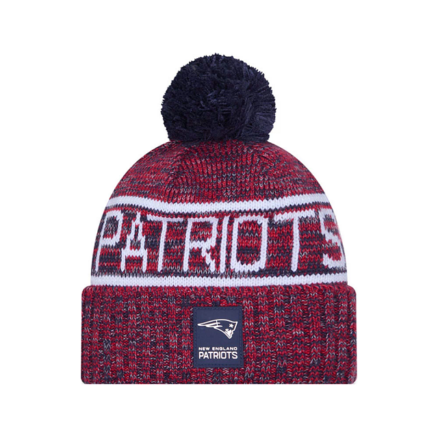 New England Patriots NFL New Era Men's Red/Navy 2025 Sideline Sport Knit Pom Hat