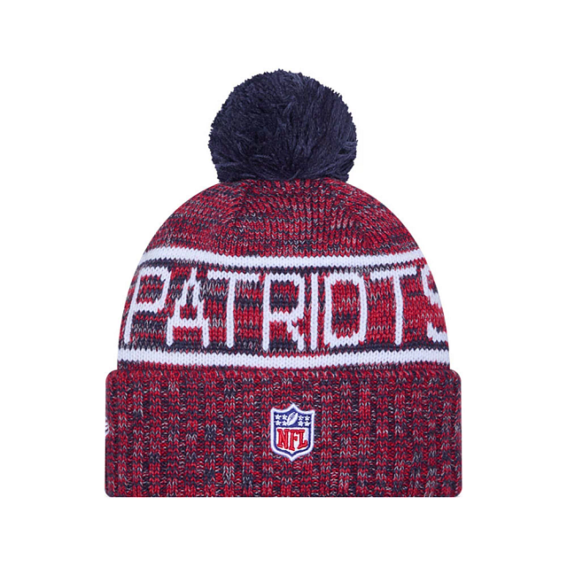 New England Patriots NFL New Era Men's Red/Navy 2025 Sideline Sport Knit Pom Hat