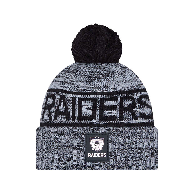 Las Vegas Raiders NFL New Era Men's Grey/Black 2025 Sideline Sport Knit Pom Hat