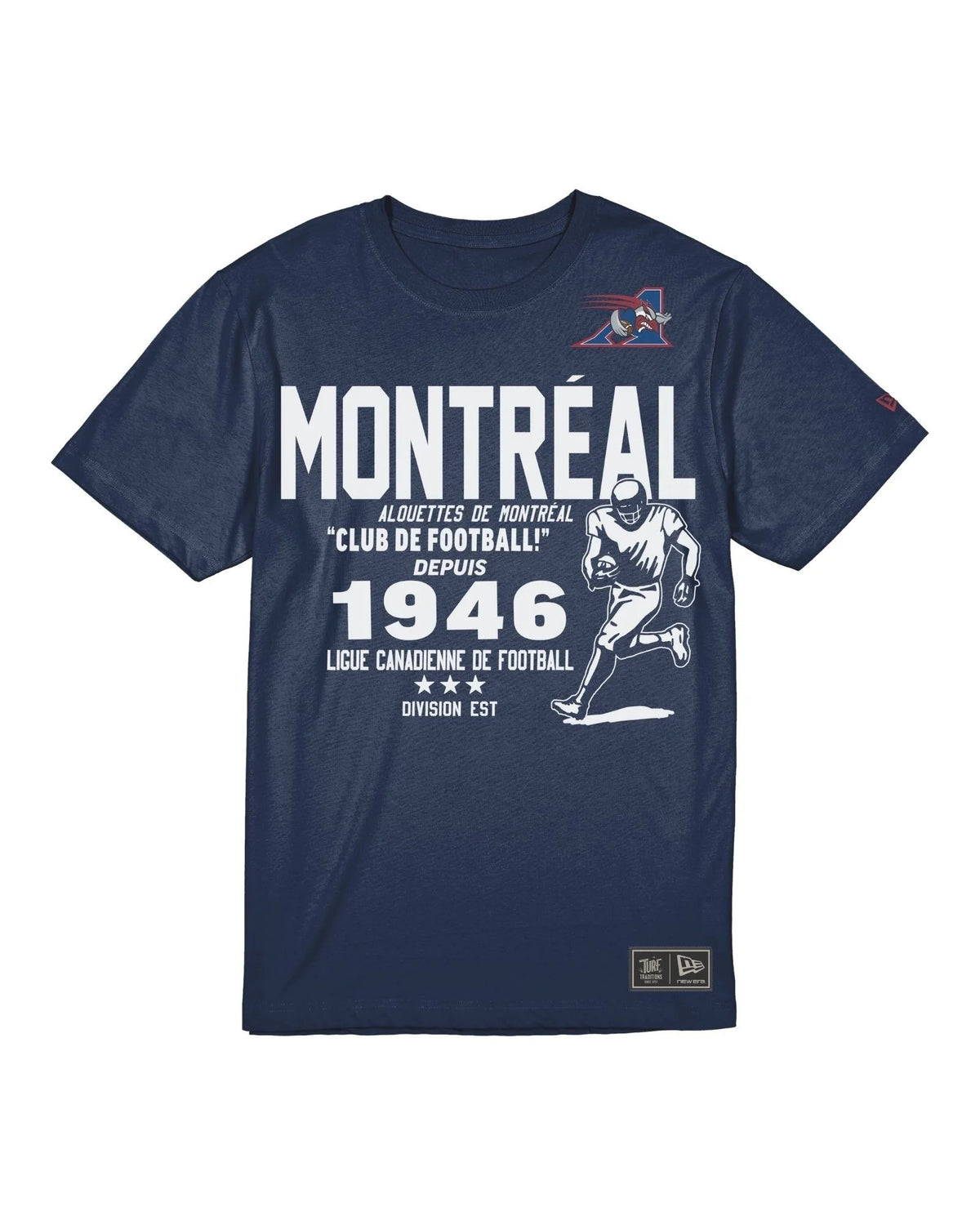 Montreal Alouettes CFL New Era Men's Navy 2026 Turf Traditions Logo T-Shirt