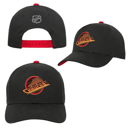 Casquette à visière plate noire pré-courbée pour jeunes des Canucks de Vancouver (NHL) Outerstuff