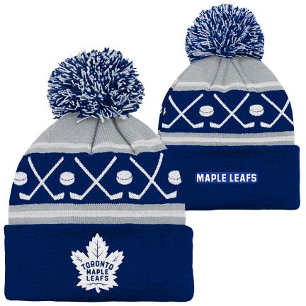 Bonnet à pompon et revers bleu marine/gris Toronto Maple Leafs NHL Outerstuff pour bébé