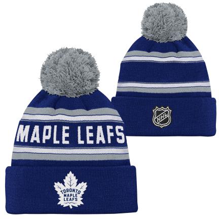 Bonnet à pompon et revers jacquard bleu marine pour enfant des Maple Leafs de Toronto (NHL)