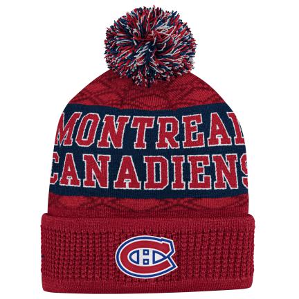 Montreal Canadiens NHL Outerstuff Youth Red Puck Pattern Jacquard Cuff Pom Knit Hat