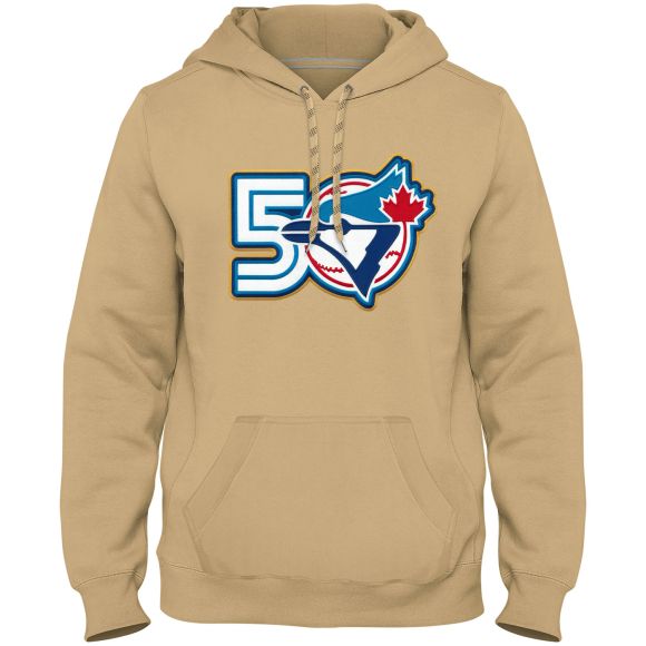 Sweat à capuche Toronto Blue Jays MLB Bulletin Homme en sergé couleur blé avec logo 50ème anniversaire