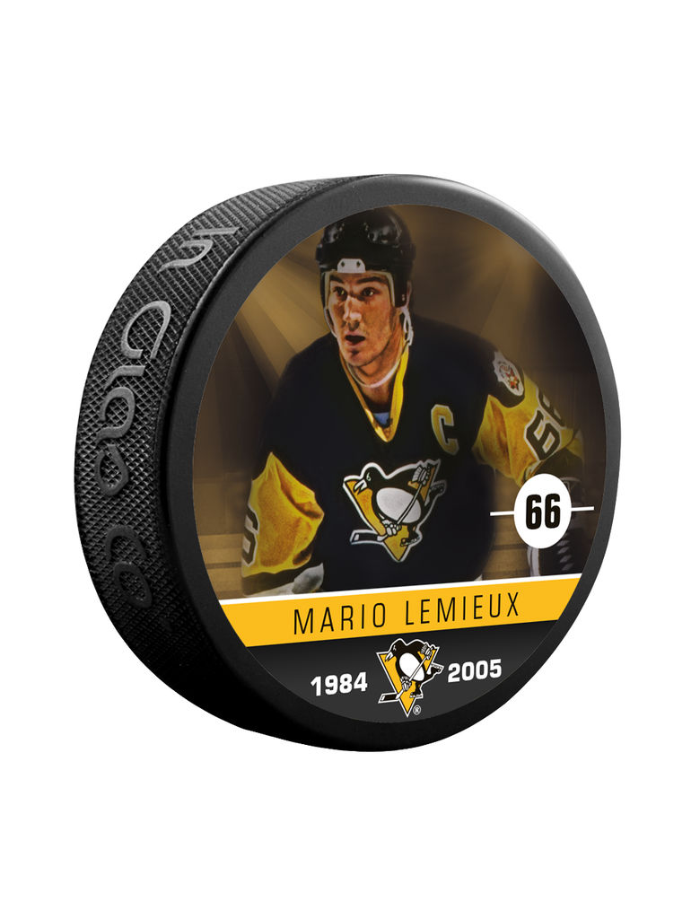 Mario Lemieux Pittsburgh Penguins NHL Inglasco Alumni Souvenir Hockey Puck