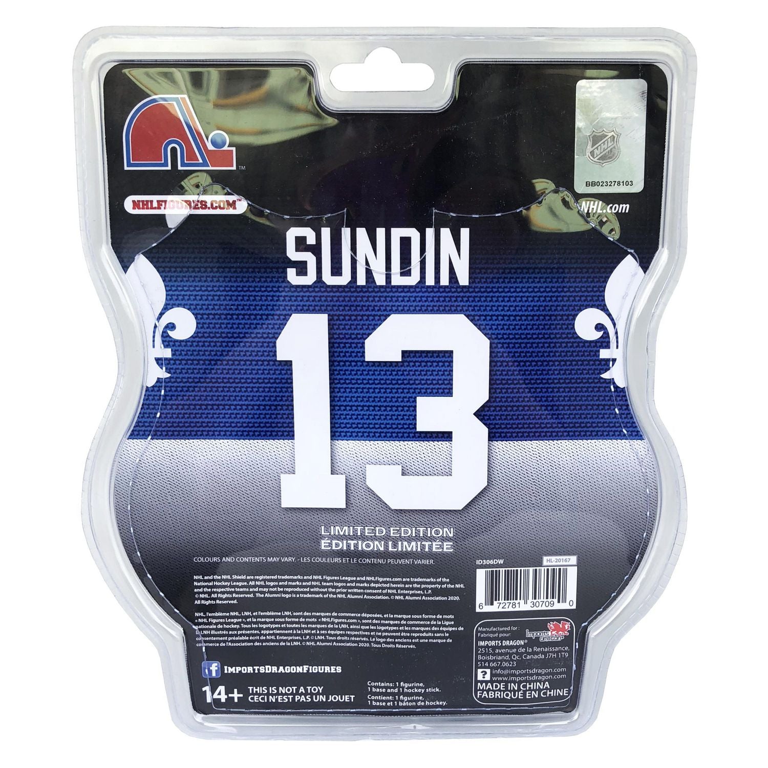 Mats Sundin Quebec Nordiques NHL Imports Dragon 6" Action Figure