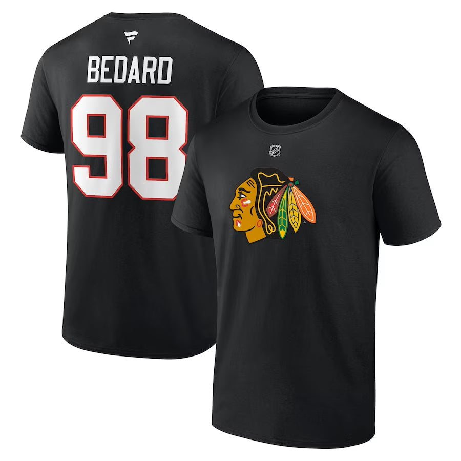 Connor Bedard Chicago Blackhawks NHL Fanatics Branded T-shirt authentique noir pour hommes