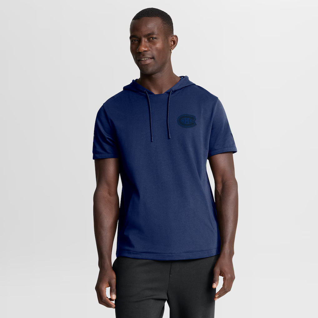 Chandail à capuchon à manches courtes Authentic Pro Rink bleu marine pour homme de marque Fanatics des Canadiens de Montréal de la LNH