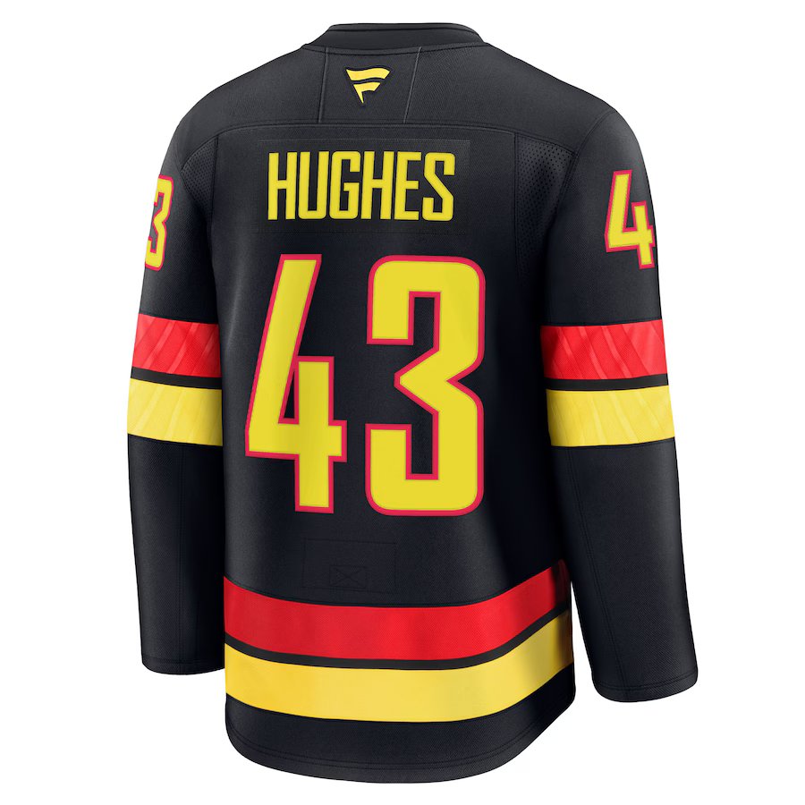 Maillot de marque Quinn Hughes Vancouver Canucks NHL Fanatics pour homme, noir, de qualité supérieure