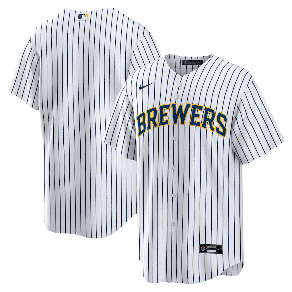 Milwaukee Brewers MLB Nike Men's White Pinstripe Alternate Replica Jersey