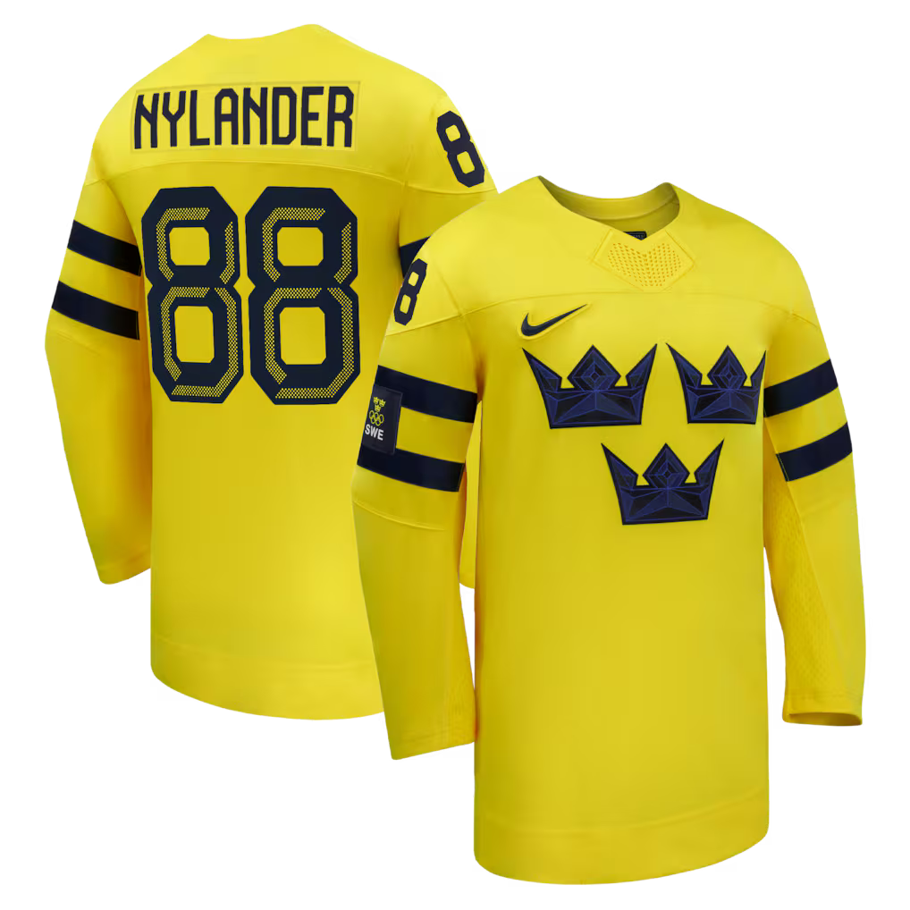 Maillot réplique Nike Pro-Stitched jaune 2026 de William Nylander, équipe de hockey suédoise IIHF