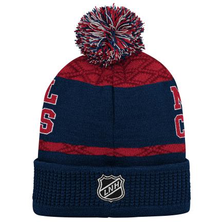 Montreal Canadiens NHL Outerstuff Youth Red/Navy Puck Pattern Cuff Pom Knit