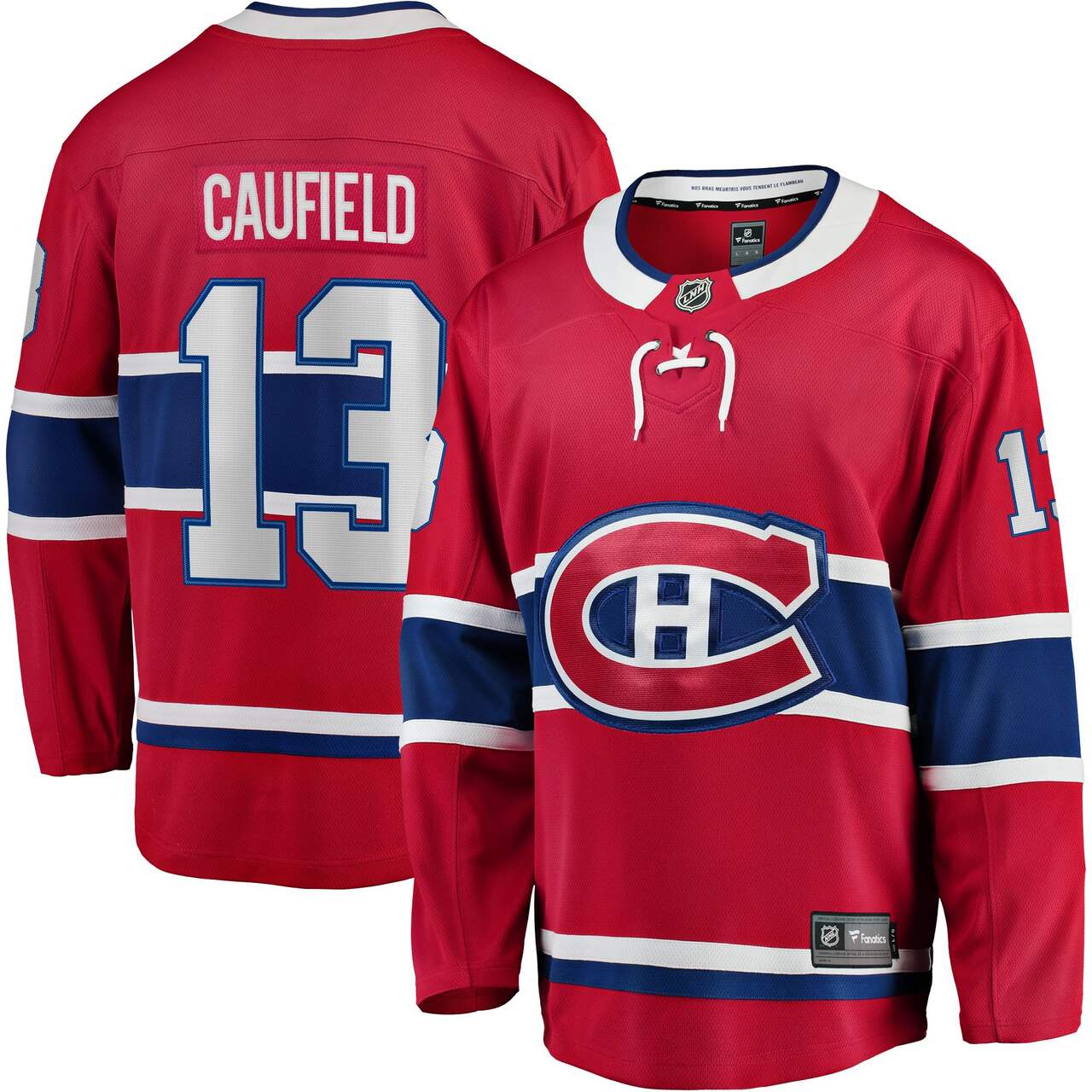 Maillot rouge 13 Breakaway de marque NHL Fanatics pour homme des Canadiens de Montréal Cole Caufield