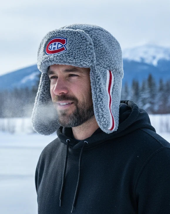 Montreal Canadiens NHL Hockey Sockey Men's Grey Sherpa Trapper Hat