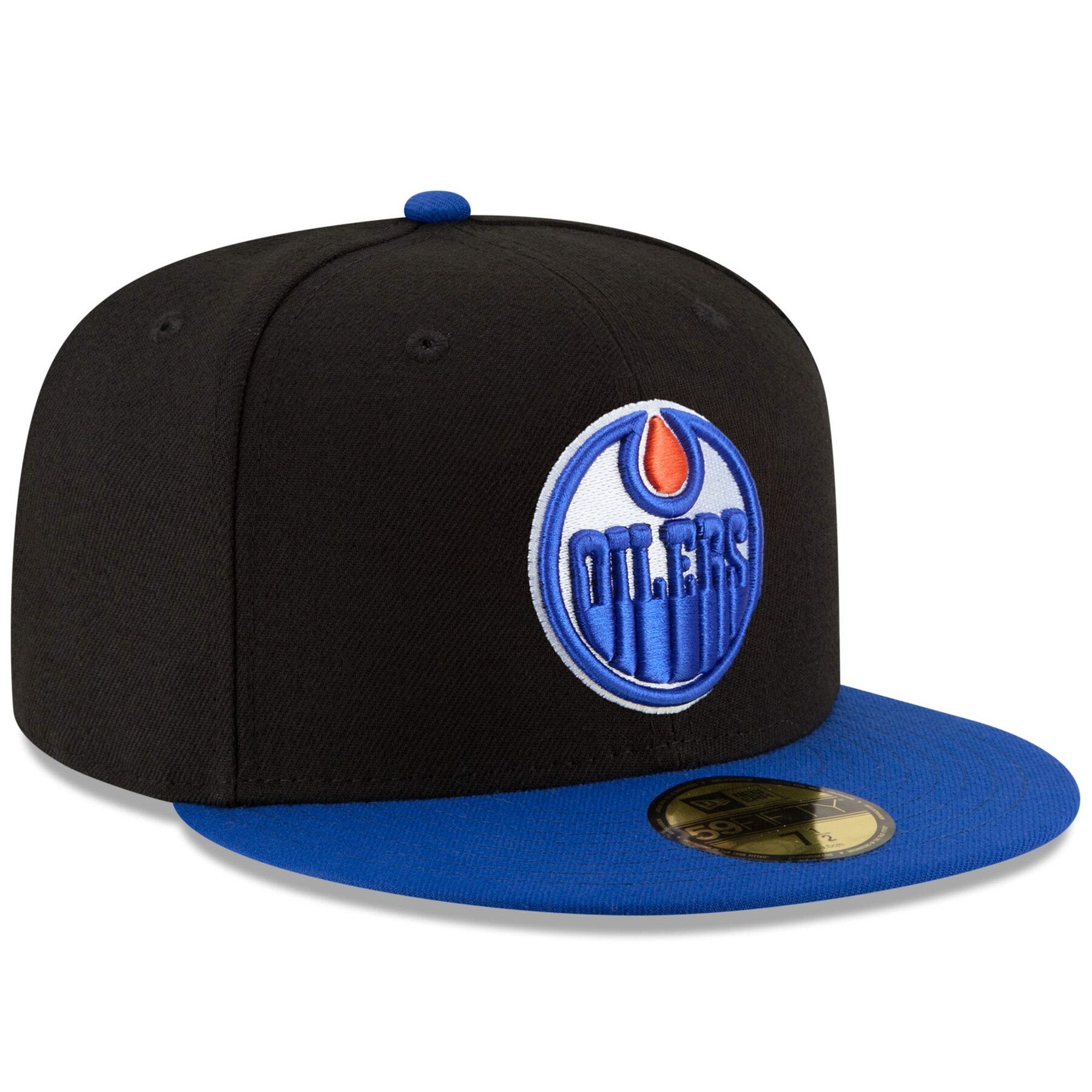 Edmonton Oilers NHL New Era Men's Black Royal Two Tone 59Fifty Fitted Hat