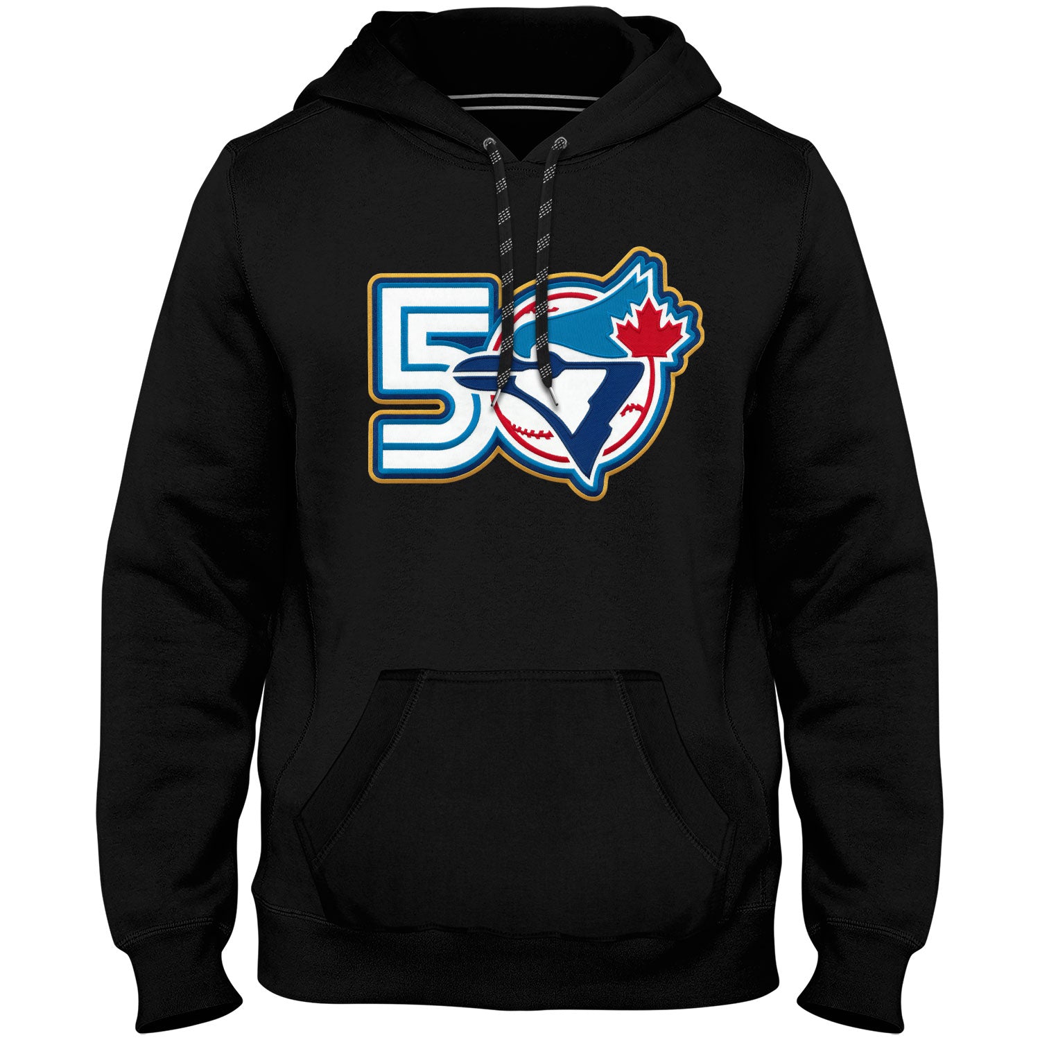 Toronto Blue Jays MLB Bulletin Men's Black Express Twill 50th Anniversary Logo Hoodie