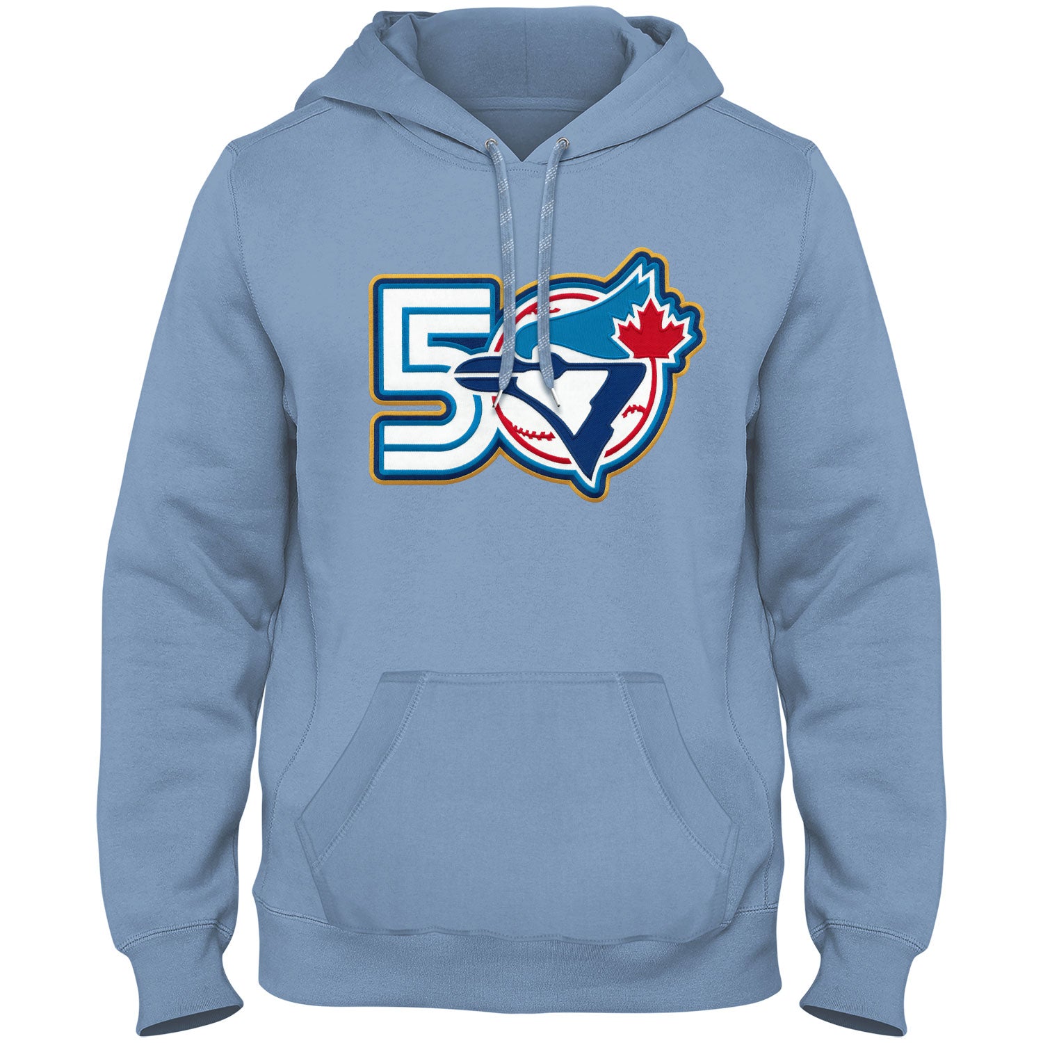 Chandail à capuchon pour homme Toronto Blue Jays MLB Bulletin bleu pâle, en sergé, avec logo du 50e anniversaire