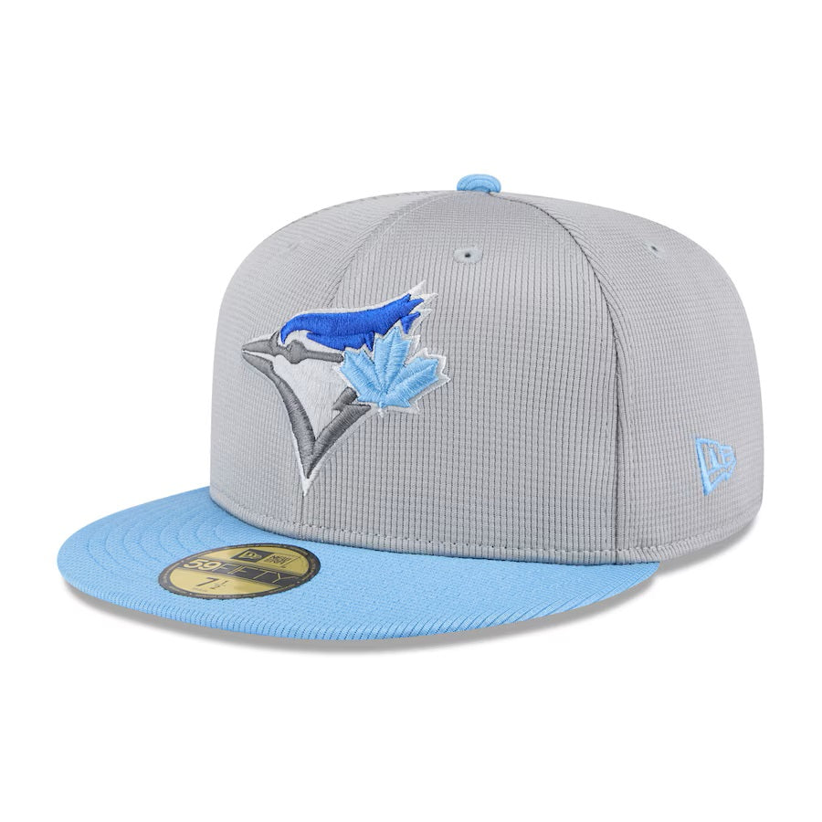 Toronto Blue Jays MLB New Era Men's Grey/Light Blue 59Fifty 2025 Batting Practice Fitted Hat