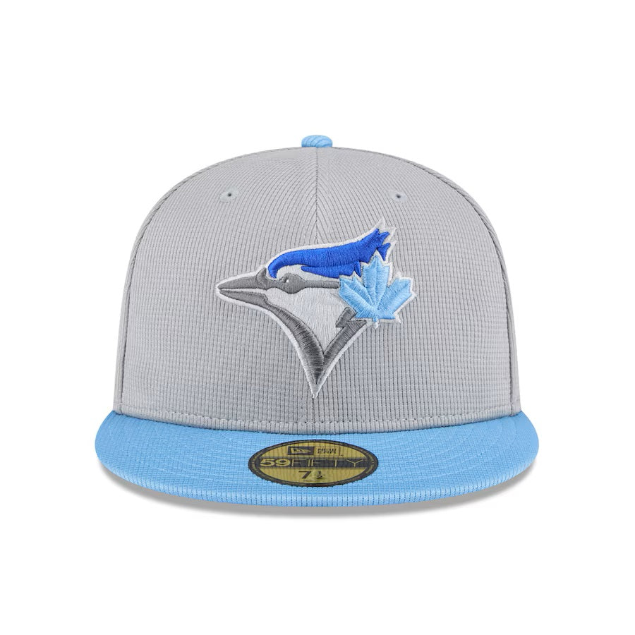 Toronto Blue Jays MLB New Era Men's Grey/Light Blue 59Fifty 2025 Batting Practice Fitted Hat