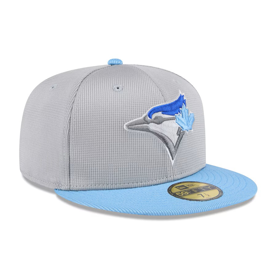 Toronto Blue Jays MLB New Era Men's Grey/Light Blue 59Fifty 2025 Batting Practice Fitted Hat