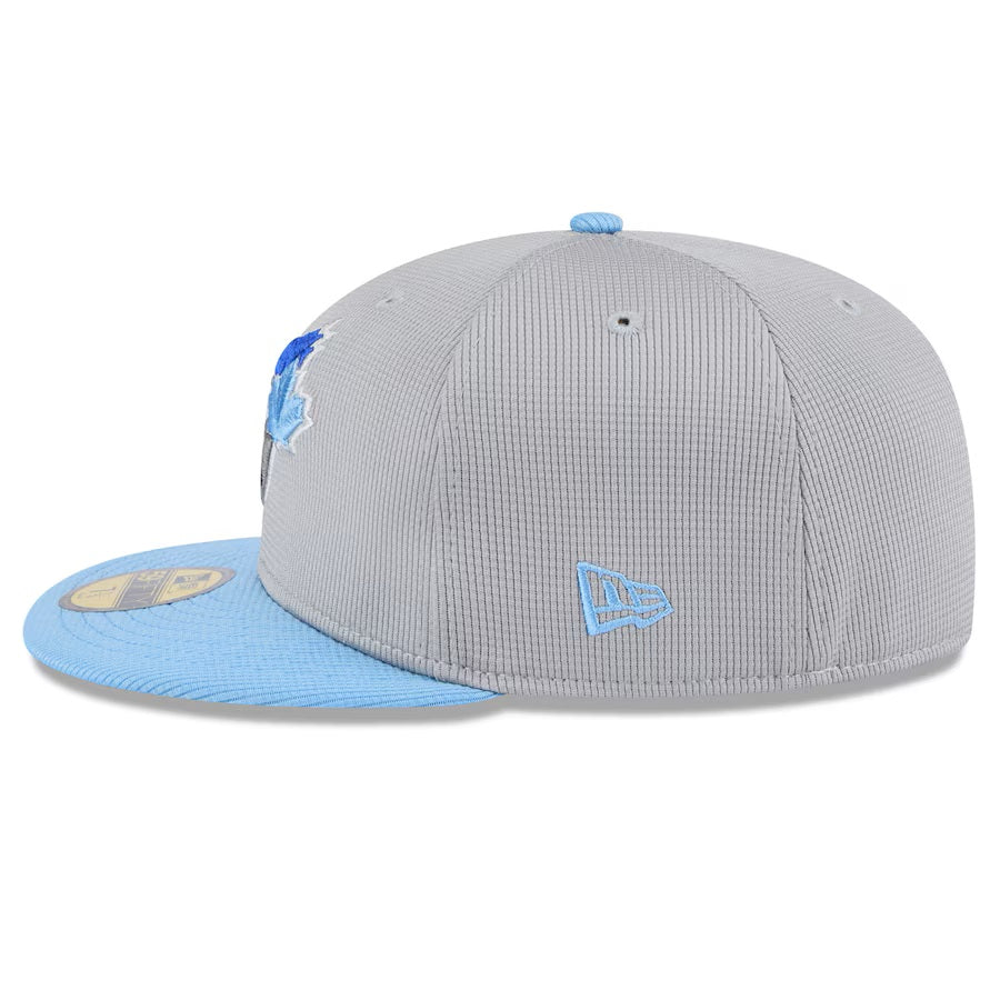 Toronto Blue Jays MLB New Era Men's Grey/Light Blue 59Fifty 2025 Batting Practice Fitted Hat
