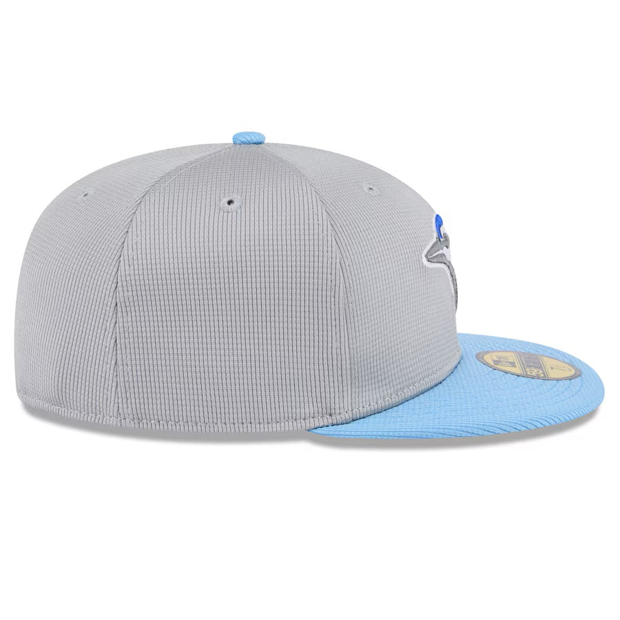 Toronto Blue Jays MLB New Era Men's Grey/Light Blue 59Fifty 2025 Batting Practice Fitted Hat