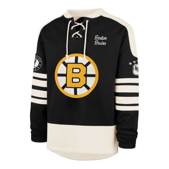 Boston Bruins NHL 47 Brand Men's Black Golden Age Sweep Check Eternal Lacer Crew Sweater