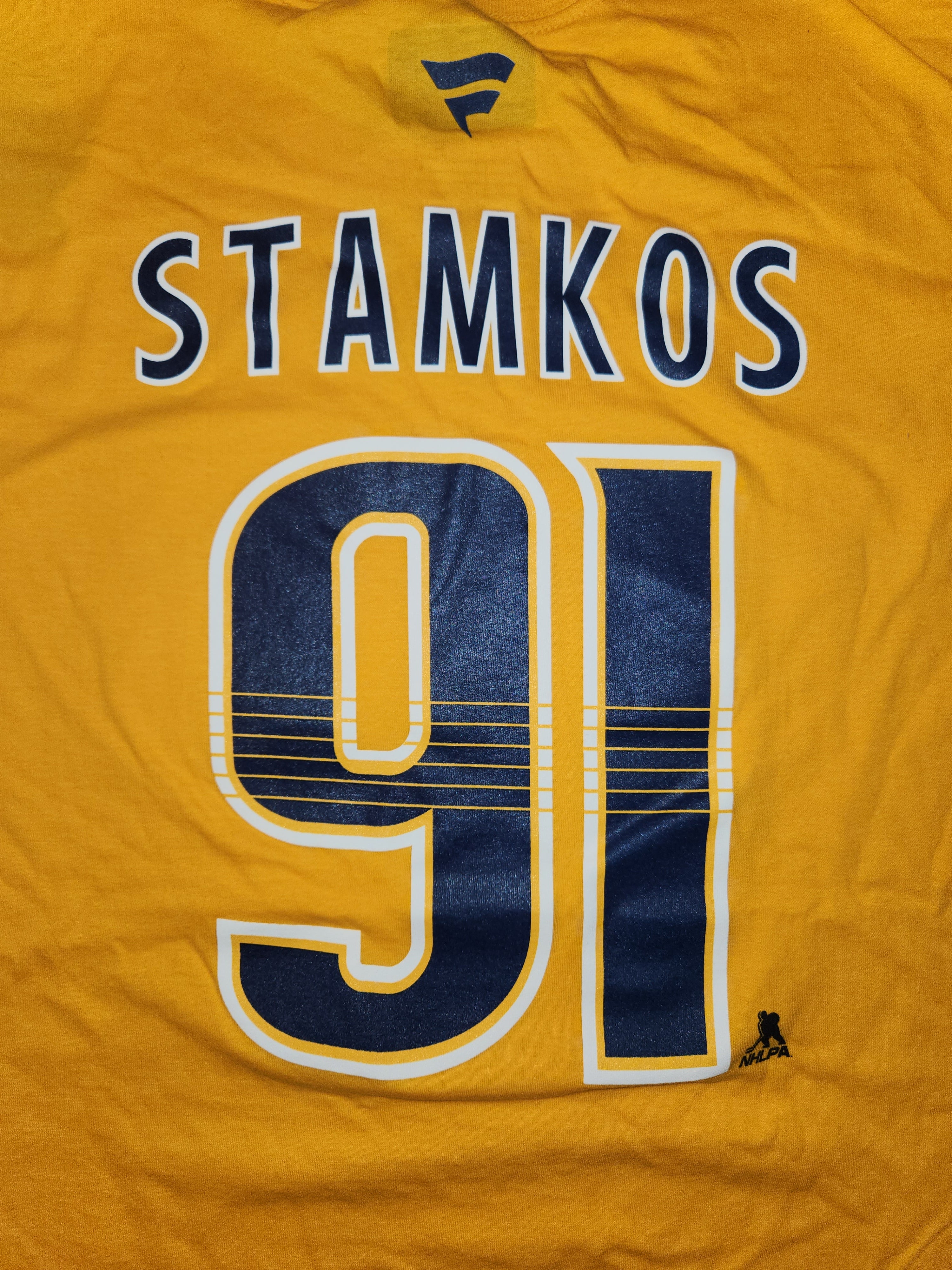 T-shirt authentique pour homme de marque Steven Stamkos Nashville Predators NHL Fanatics jaune or