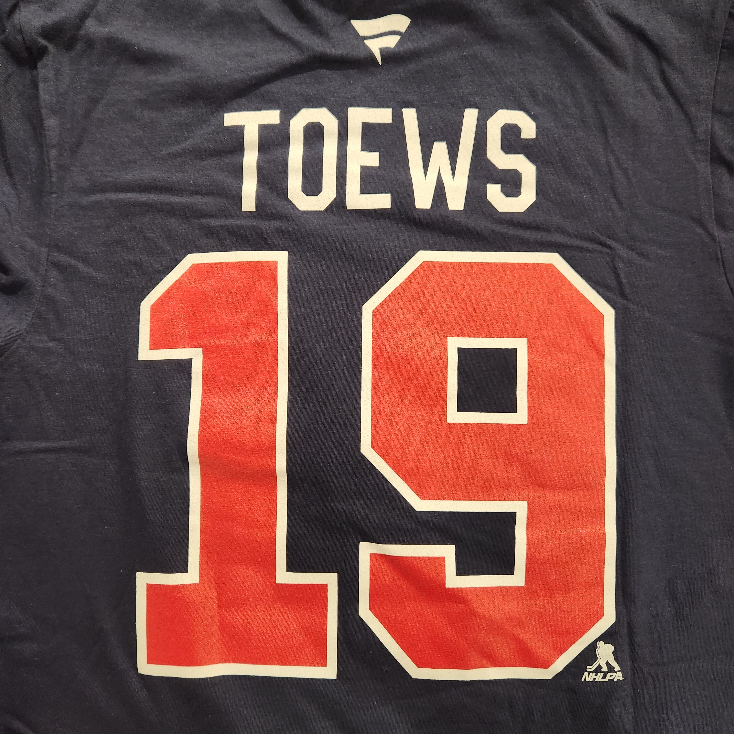 T-shirt authentique de marque Jonathan Toews Winnipeg Jets NHL Fanatics pour homme, bleu marine