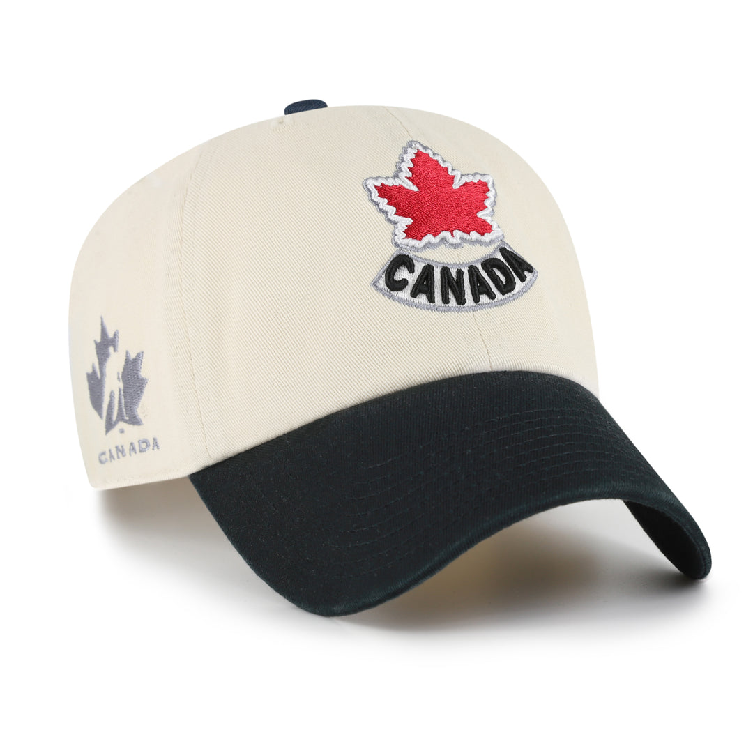 Casquette ajustable Hockey Canada IIHF 47 Brand beige/noir pour homme, logo Sure Shot Clean Up 2002
