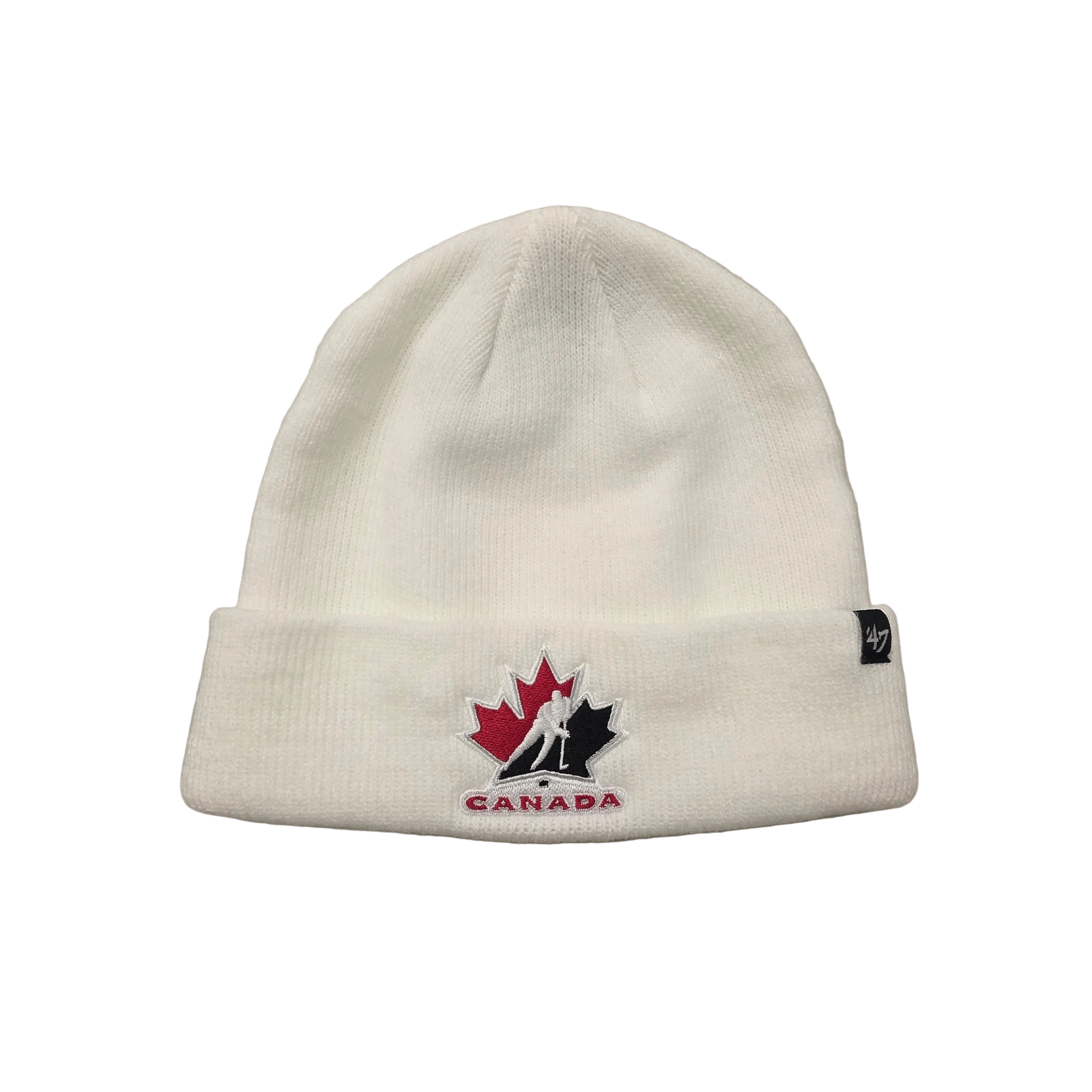Bonnet en tricot blanc à revers surélevé pour homme, marque Hockey Canada IIHF 47