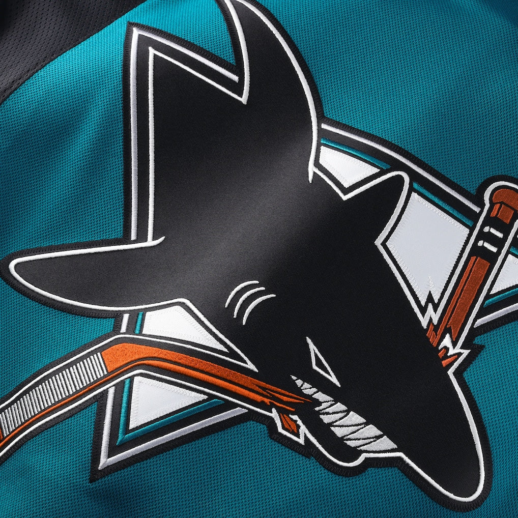 Maillot domicile premium bleu sarcelle pour homme Macklin Celebrini des Sharks de San Jose (NHL, marque Fanatics)